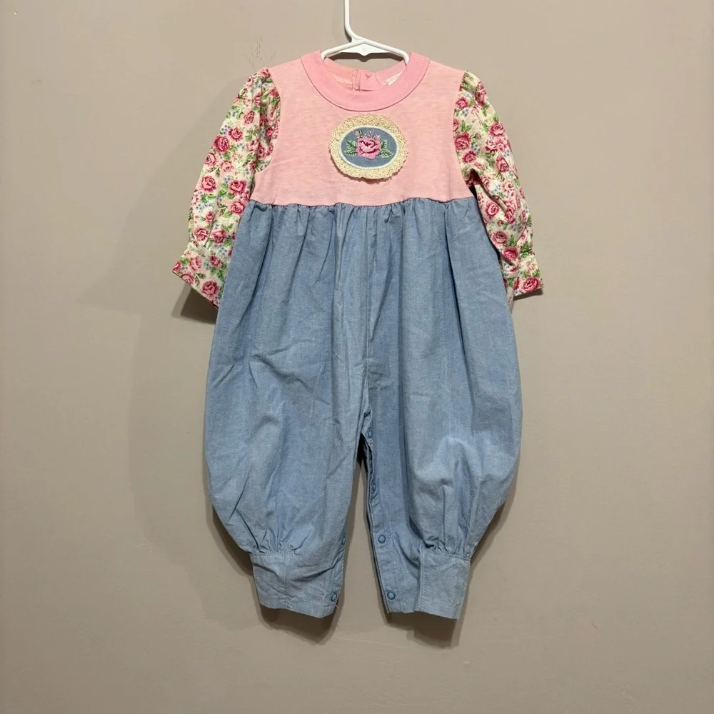 Vintage Carter's Pink and Blue Floral Romper